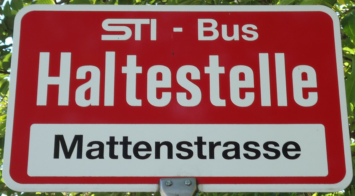 (128'193) - STI-Haltestellenschild - Thun, Mattenstrasse - am 1. August 2010