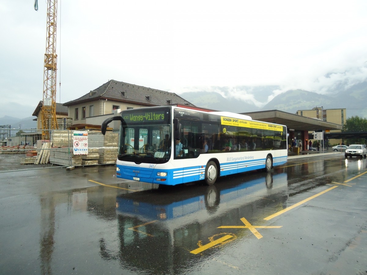 (128'735) - BSW Sargans - Nr. 341/SG 297'514 - MAN am 13. August 2010 beim Bahnhof Sargans