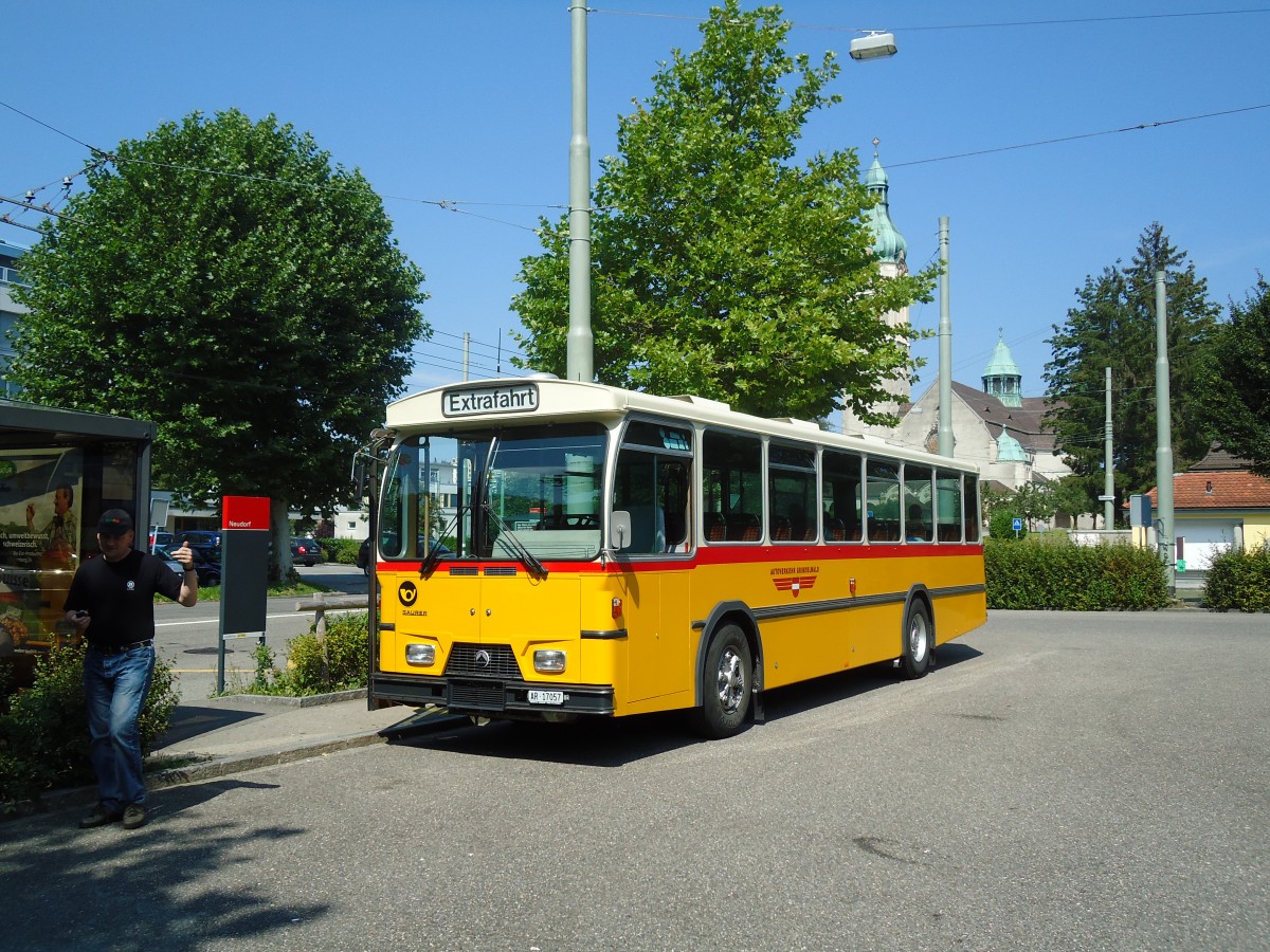 (128'859) - Osthues, Teufen - Nr. 15/AR 17'057 - Saurer/Leyland-Hess (ex AVG Grindelwald Nr. 15; ex RhV Altsttten Nr. 42) am 21. August 2010 in St. Gallen, Neudorf