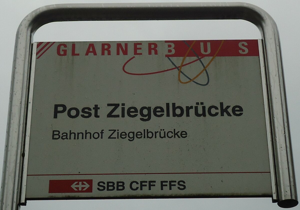 (130'783) - GLARNER BUS/SBB CFF FFS-Haltestellenschild - Ziegelbrcke, Post Ziegelbrcke - am 24. Oktober 2010