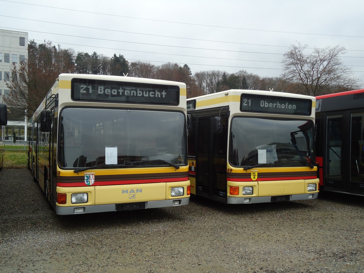 (131'020) - STI Thun - Nr. 68 + 69 - MAN am 17. November 2010 in Kloten, EvoBus