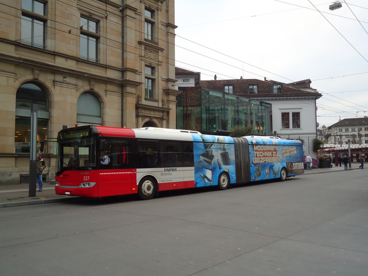 (131'058) - SW Winterthur - Nr. 337/ZH 730'337 - Solaris am 17. November 2010 beim Hauptbahnhof Winterthur