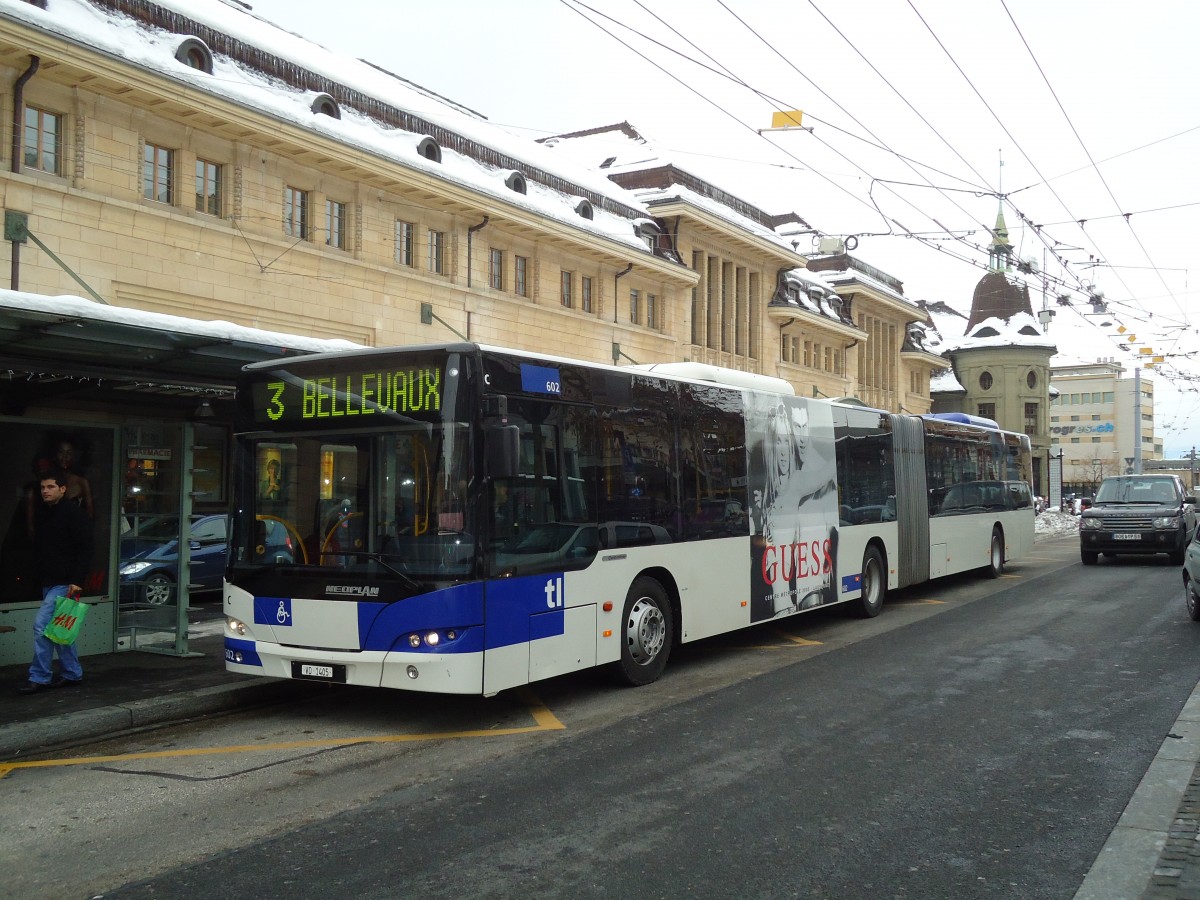 (131'210) - TL Lausanne - Nr. 602/VD 1405 - Neoplan am 5. Dezember 2010 beim Bahnhof Lausanne