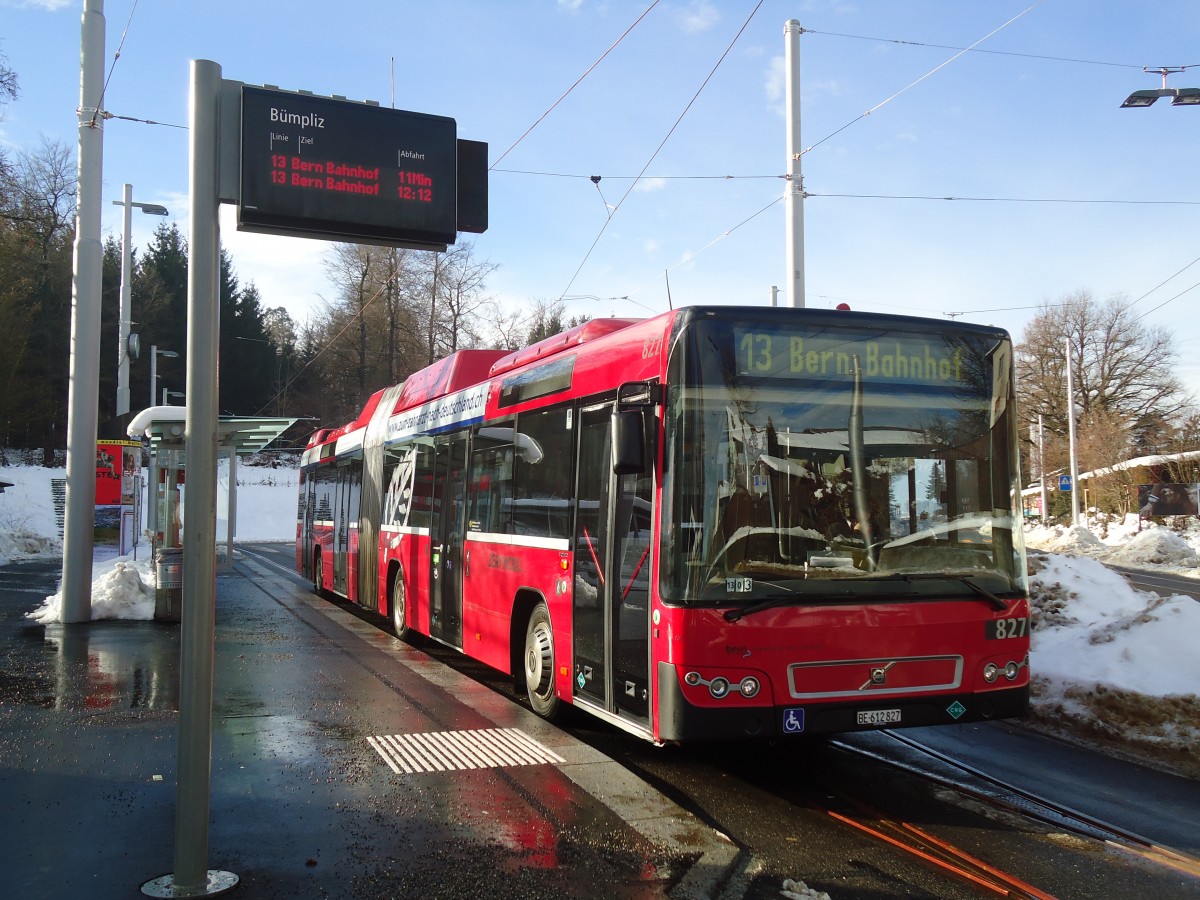 (131'317) - Bernmobil, Bern - Nr. 827/BE 612'827 - Volvo am 7. Dezember 2010 in Bern, Bmpliz