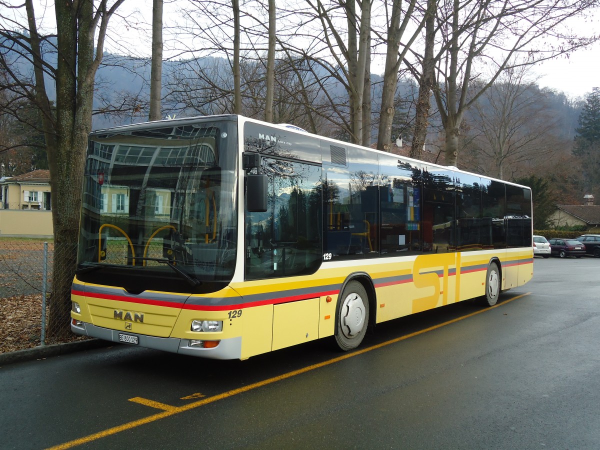 (131'664) - STI Thun - Nr. 129/BE 800'129 - MAN am 22. Dezember 2010 bei der Schifflndte Thun