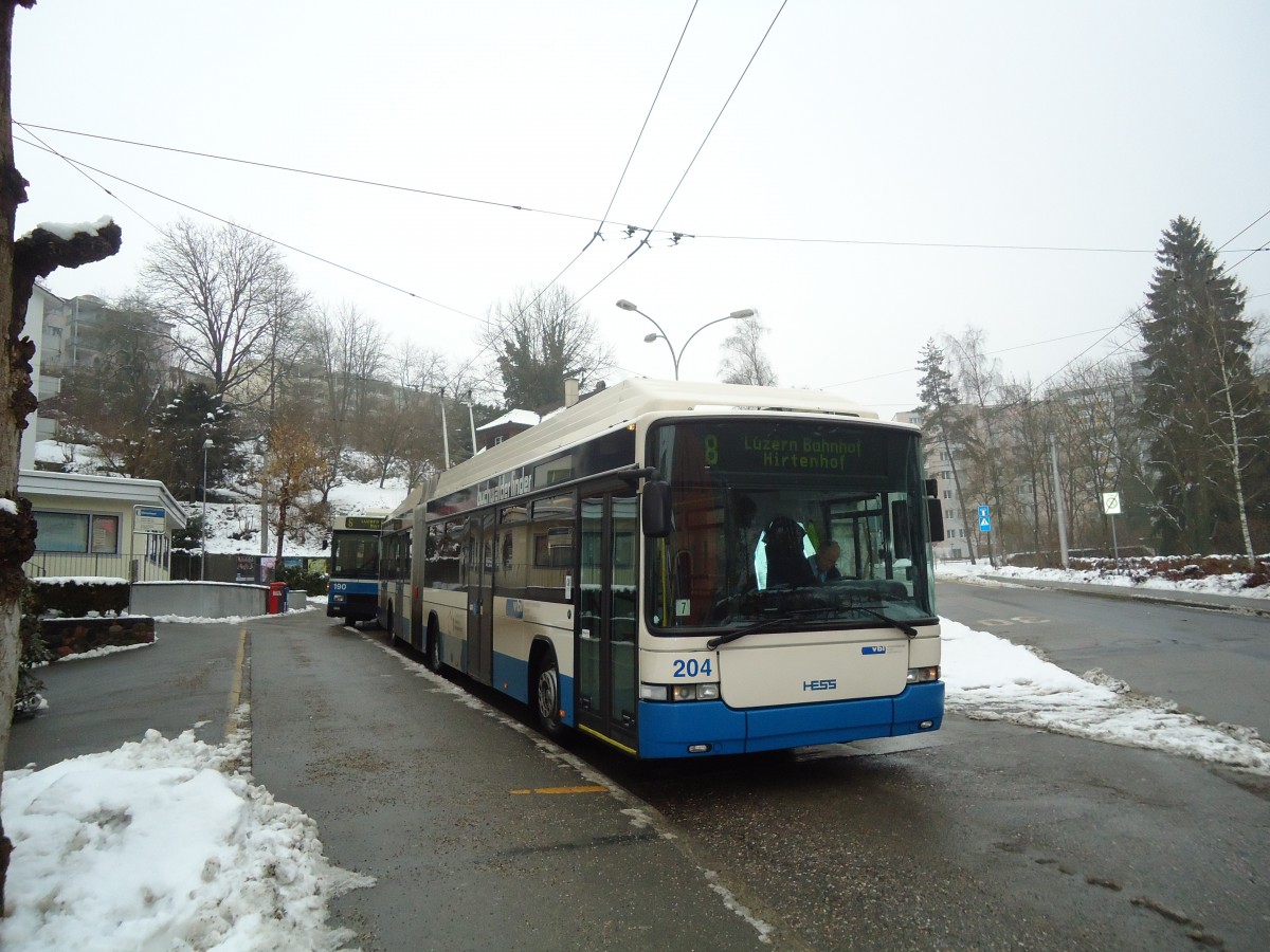 (131'792) - VBL Luzern - Nr. 204 - Hess/Hess Gelenktrolleybus am 29. Dezember 2010 in Luzern, Wrzenbach