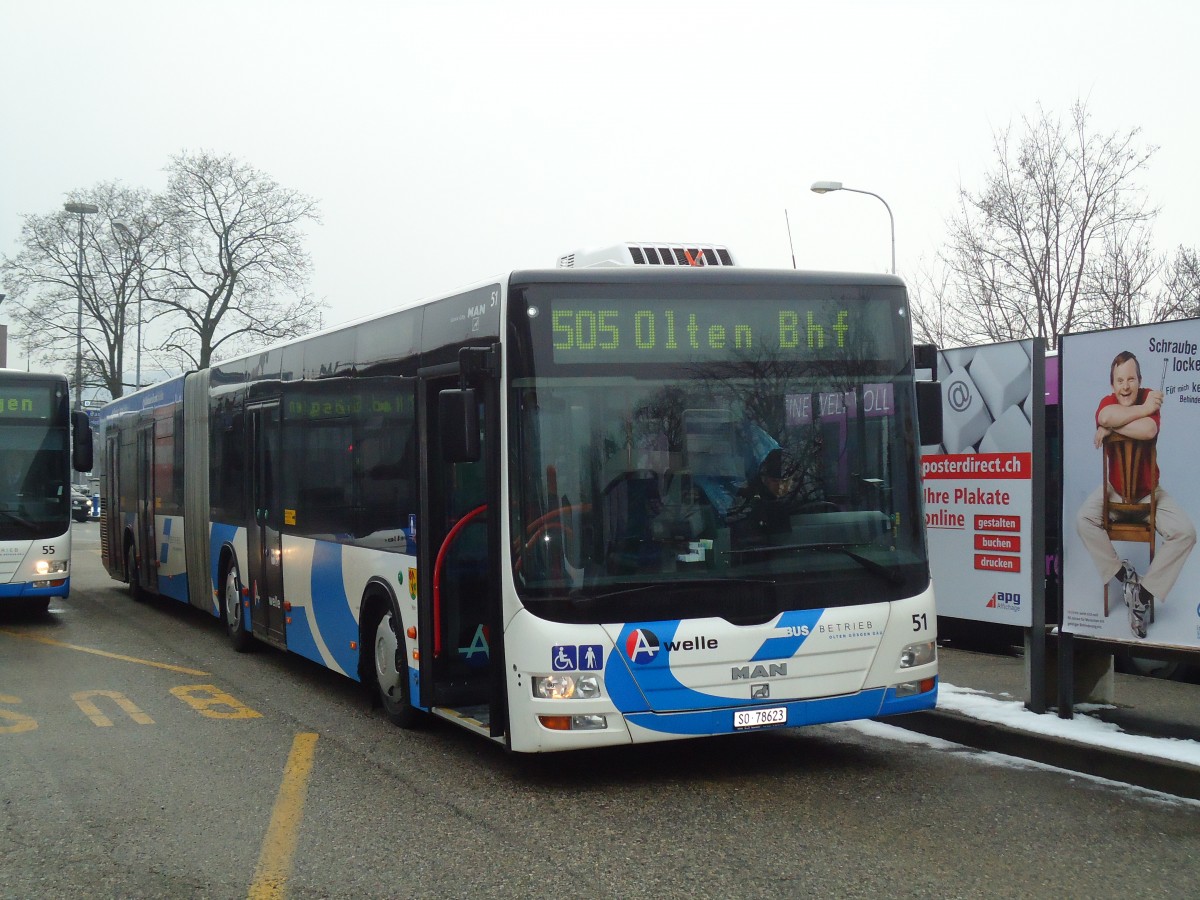 (131'816) - BOGG Wangen b.O. - Nr. 51/SO 78'623 - MAN am 29. Dezember 2010 beim Bahnhof Olten