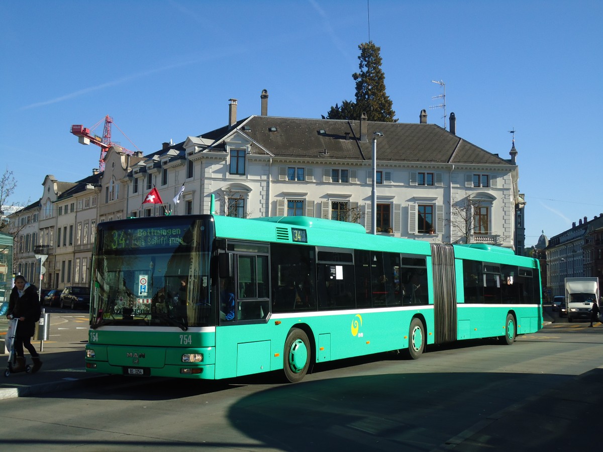 (132'538) - BVB Basel - Nr. 754/BS 3254 - MAN am 7. Februar 2011 in Basel, Wettsteinplatz