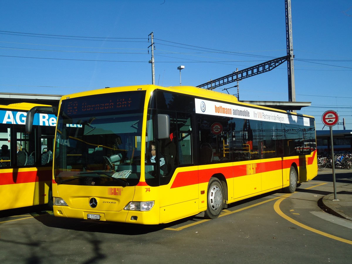 (132'566) - BLT Oberwil - Nr. 74/BL 115'657 - Mercedes am 7. Februar 2011 beim Bahnhof Muttenz