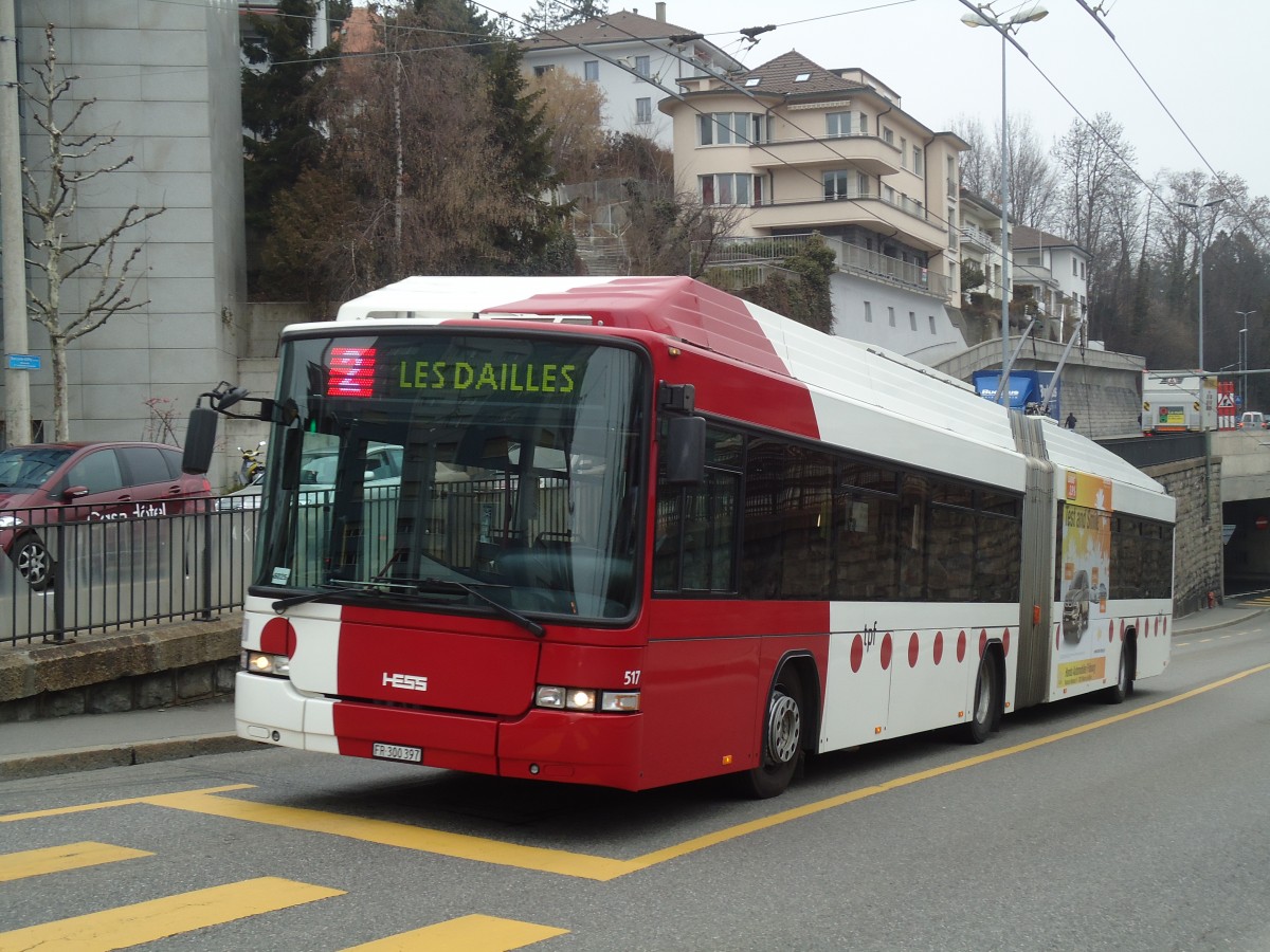 (132'697) - TPF Fribourg - Nr. 517/FR 300'397 - MAN/Hess Gelenkduobus am 7. Mrz 2011 in Fribourg, Avenue Beauregard