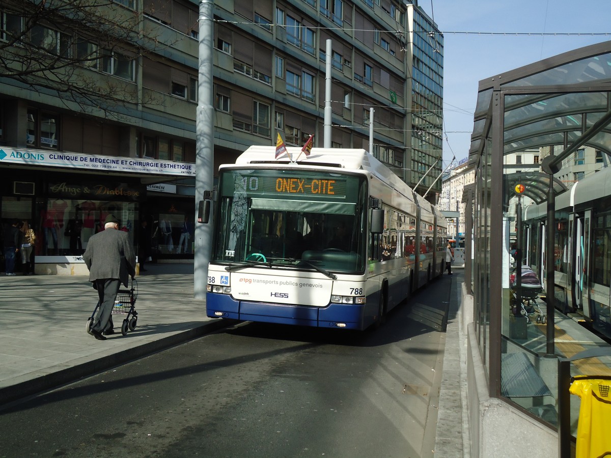 (132'913) - TPG Genve - Nr. 788 - Hess/Hess Doppelgelenktrolleybus am 10. Mrz 2011 in Genve, Coutance