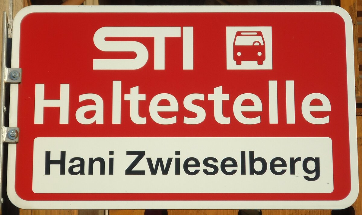 (134'629) - STI-Haltestellenschild - Hani, Hani Zwieselberg - am 2. Juli 2011