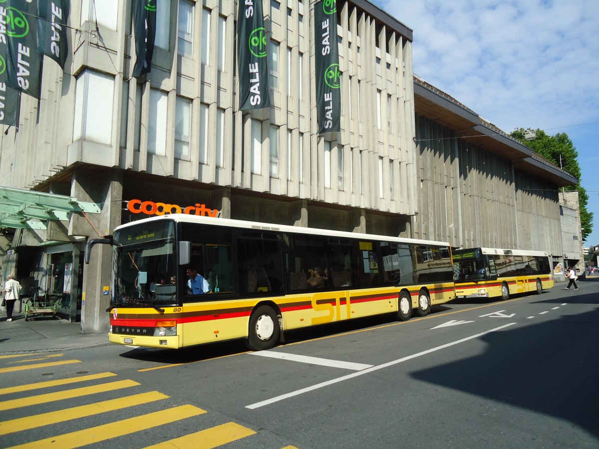 (134'830) - STI Thun - Nr. 80/BE 543'380 - Setra am 9. Juli 2011 in Thun, Marktgasse (prov. Haltestelle)