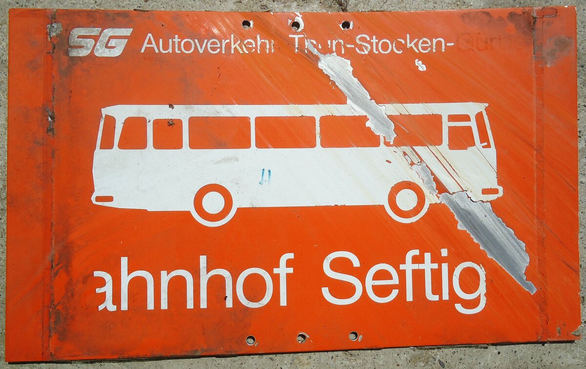 (135'347) - TSG-Haltestellenschild - Seftigen, Bahnhof - am 31. Juli 2011 in Thun