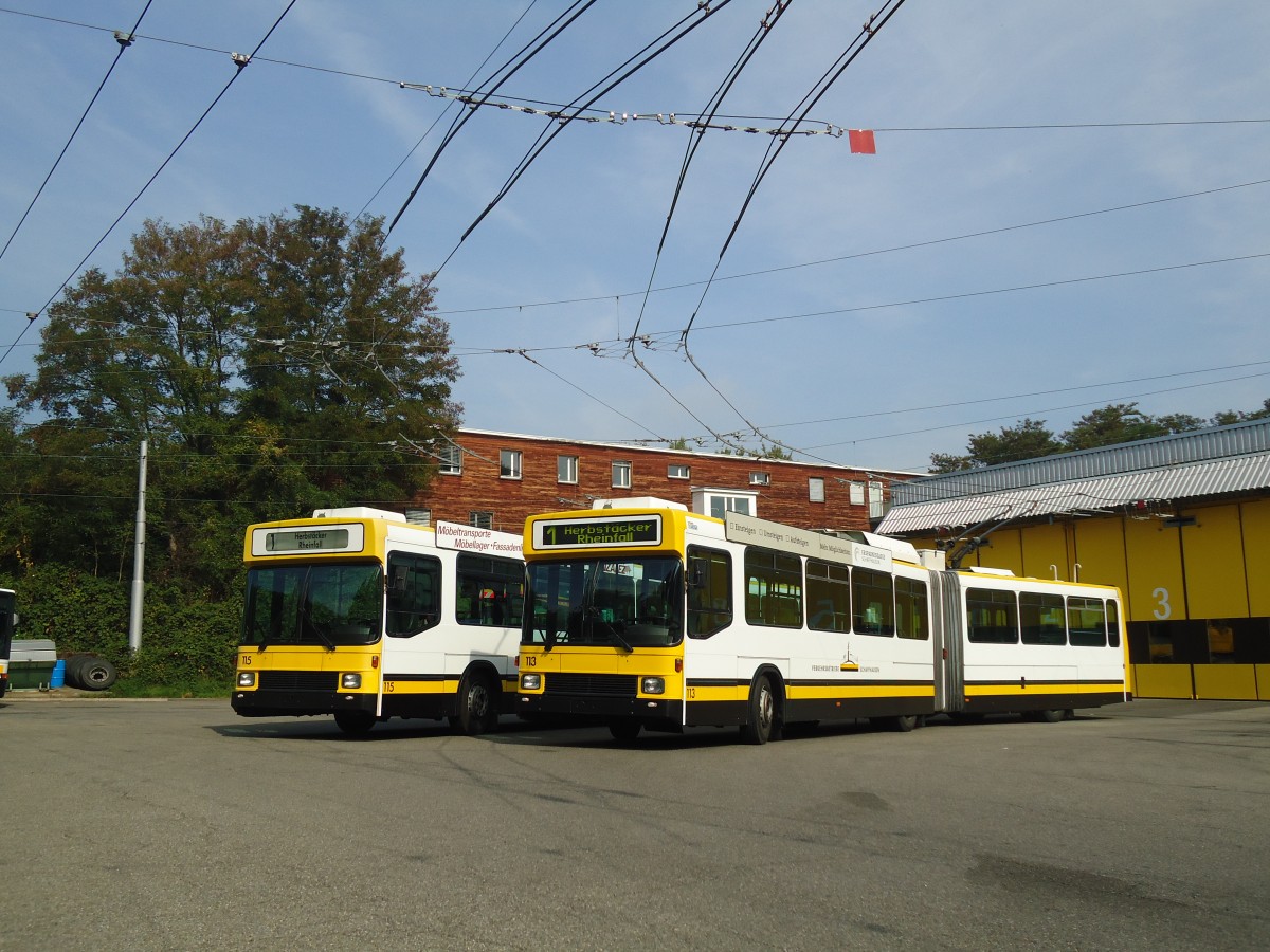 (136'073) - VBSH Schaffhausen - Nr. 113 - NAW/Hess Gelenktrolleybus am 25. September 2011 in Schaffhausen, Busdepot