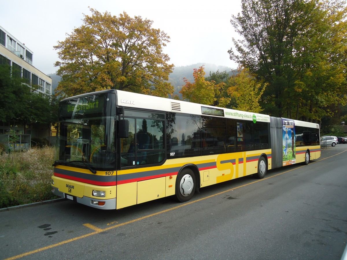 (136'612) - STI Thun - Nr. 107/BE 521'107 - MAN am 17. Oktober 2011 bei der Schifflndte Thun