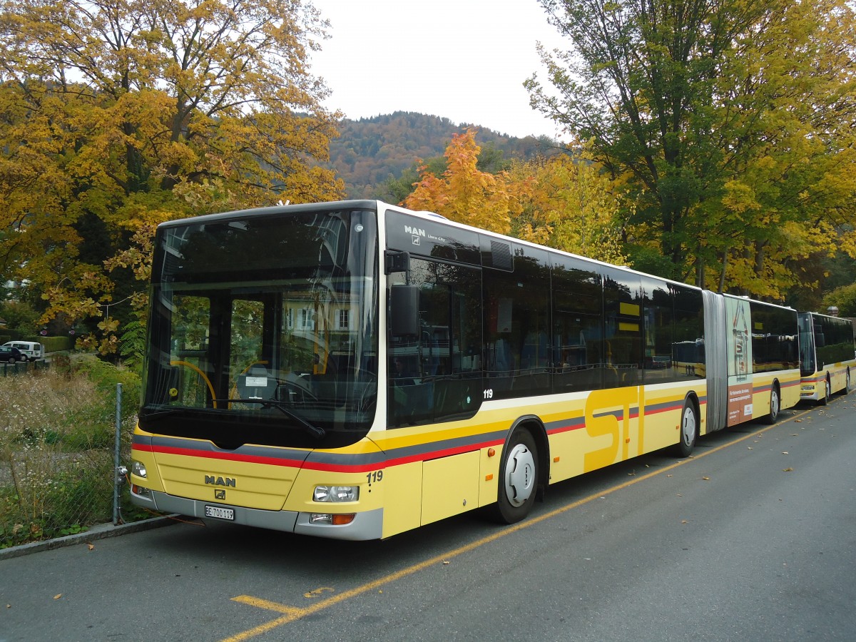 (136'642) - STI Thun - Nr. 119/BE 700'119 - MAN am 25. Oktober 2011 bei der Schifflndte Thun