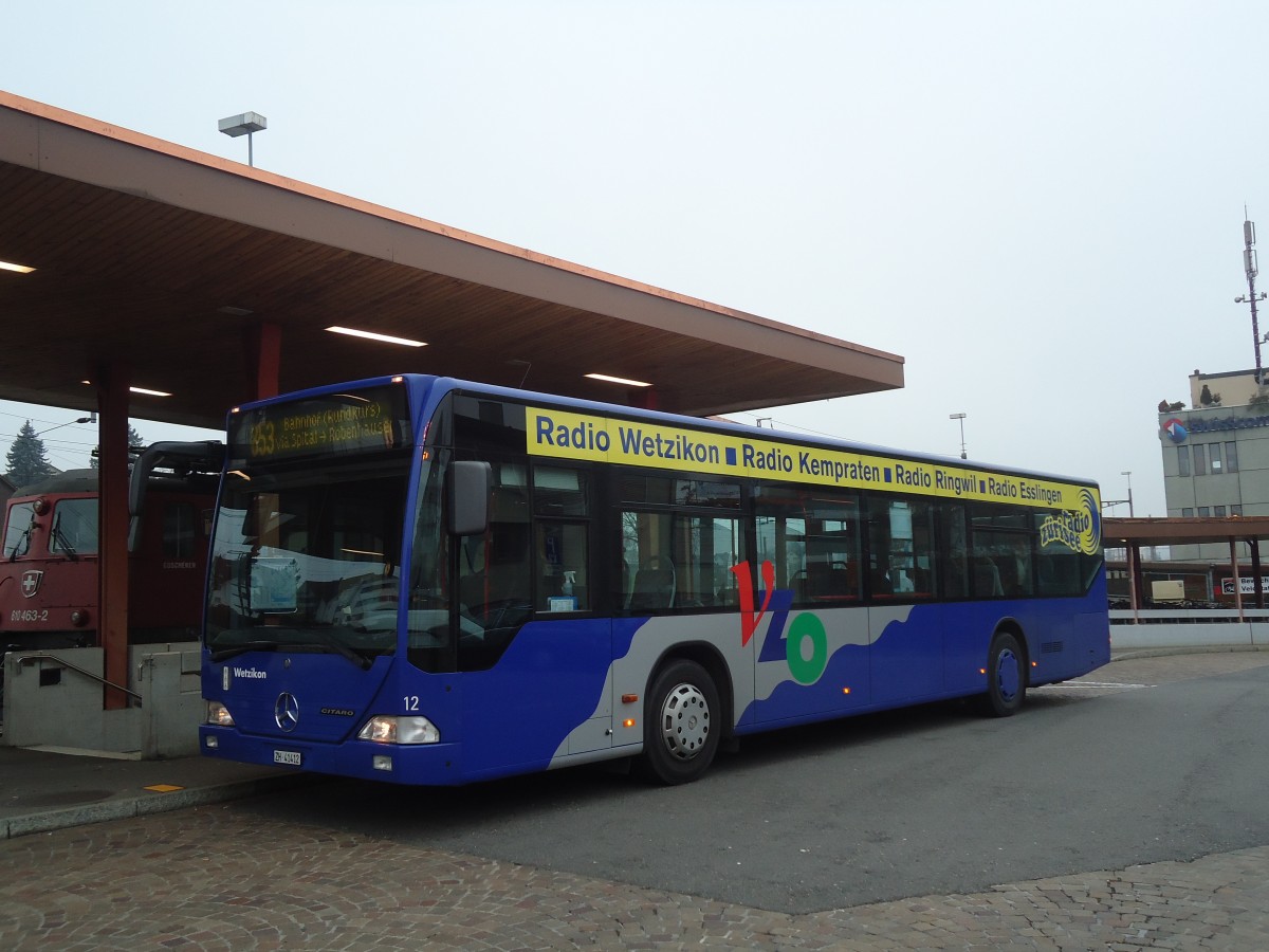 (136'912) - VZO Grningen - Nr. 12/ZH 41'412 - Mercedes am 24. November 2011 beim Bahnhof Wetzikon