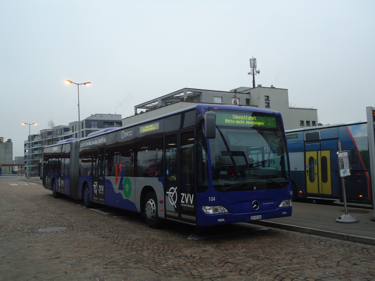 (136'915) - VZO Grningen - Nr. 104/ZH 745'104 - Mercedes am 24. November 2011 beim Bahnhof Wetzikon