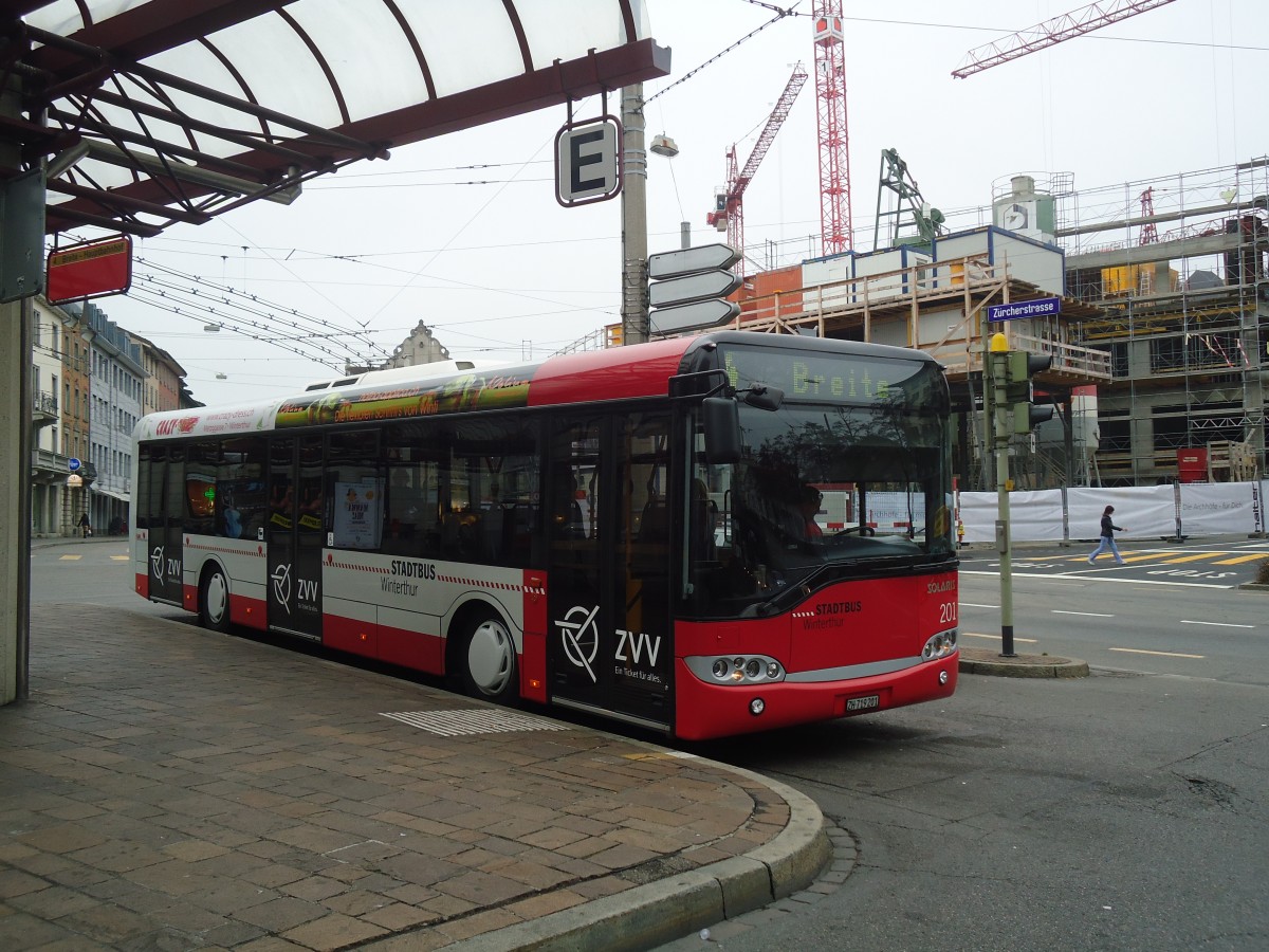 (136'956) - SW Winterthur - Nr. 201/ZH 719'201 - Solaris am 24. November 2011 beim Hauptbahnhof Winterthur