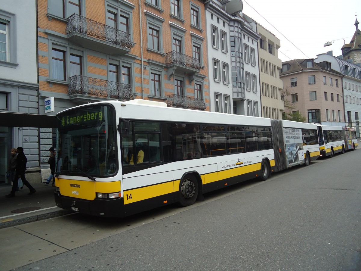 (136'977) - VBSH Schaffhausen - Nr. 14/SH 38'014 - Volvo/Hess am 24. November 2011 beim Bahnhof Schaffhausen