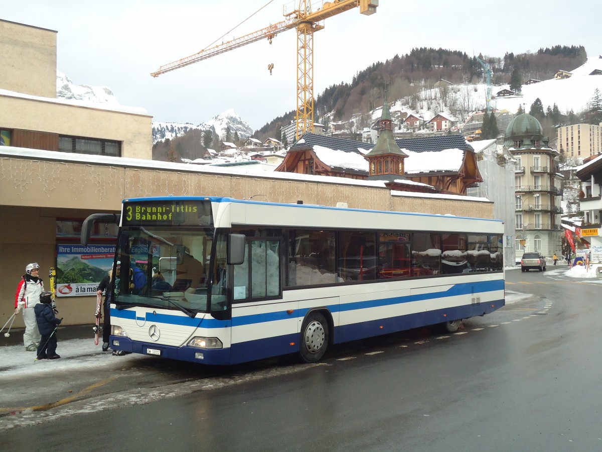 (137'345) - EAB Engelberg - Nr. 7/OW 10'312 - Mercedes/Hess (ex ZVB Zug Nr. 160; ex ZVB Zug Nr. 60; ex ZVB Zug Nr. 30; ex Auf der Maur, Steinen Nr. 217) am 2. Januar 2012 beim Bahnhof Engelberg