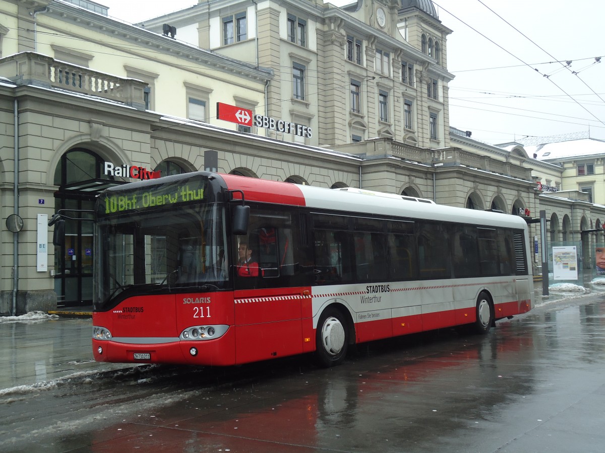 (137'700) - SW Winterthur - Nr. 211/ZH 730'211 - Solaris am 15. Februar 2012 beim Hauptbahnhof Winterthur