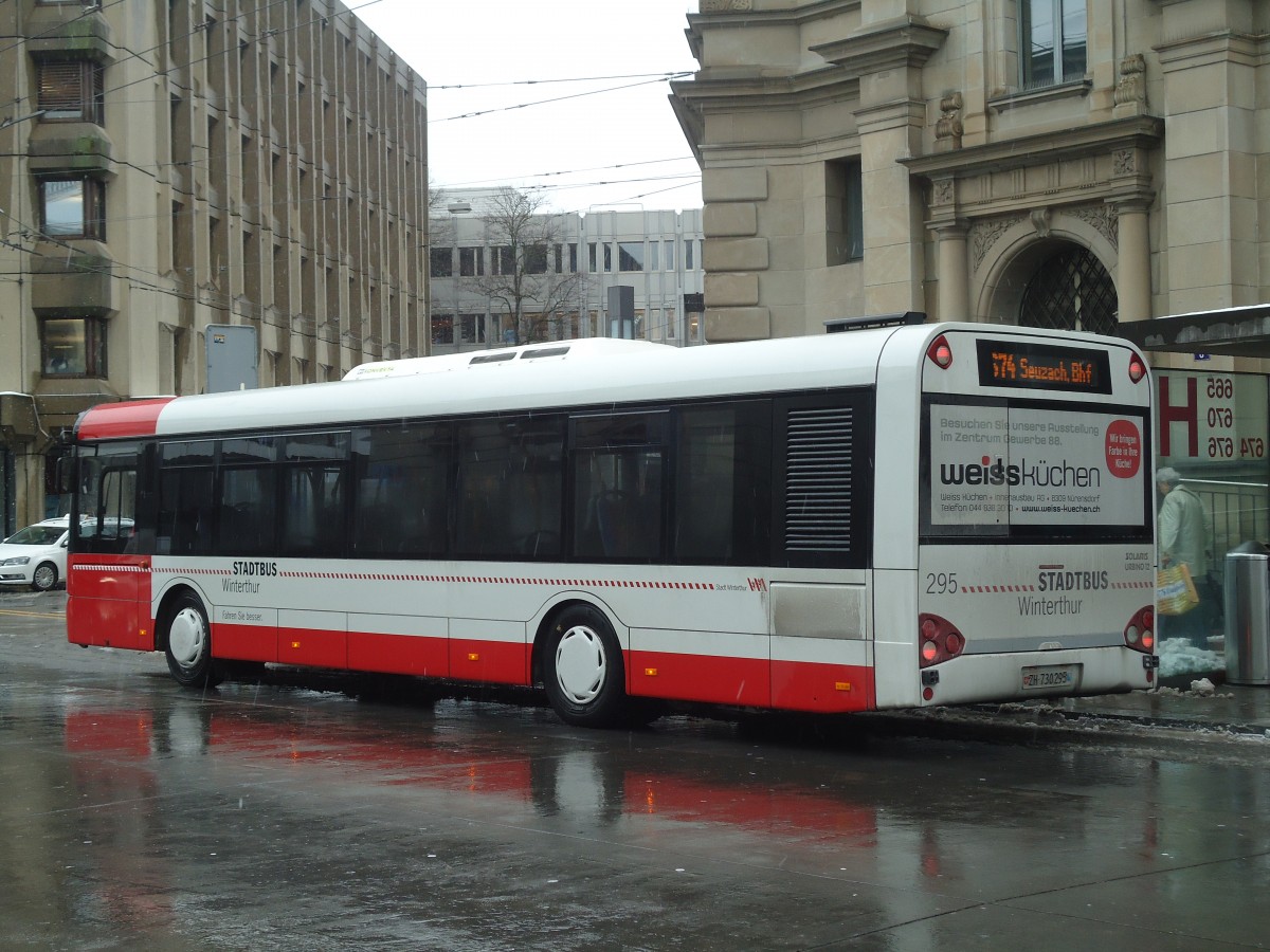 (137'715) - SW Winterthur - Nr. 295/ZH 730'295 - Solaris am 15. Februar 2012 beim Hauptbahnhof Winterthur