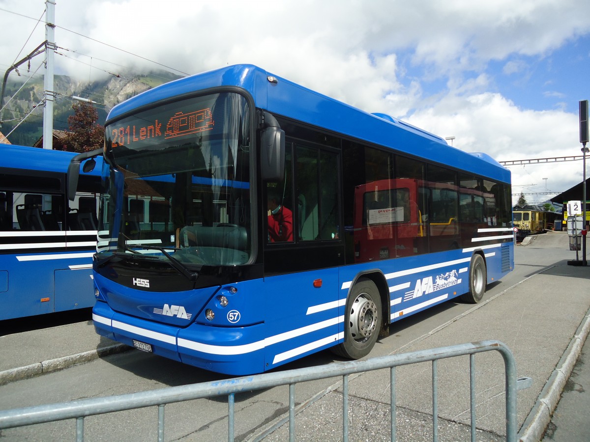 (139'337) - AFA Adelboden - Nr. 57/BE 272'798 - Scania/Hess am 10. Juni 2012 beim Bahnhof Lenk