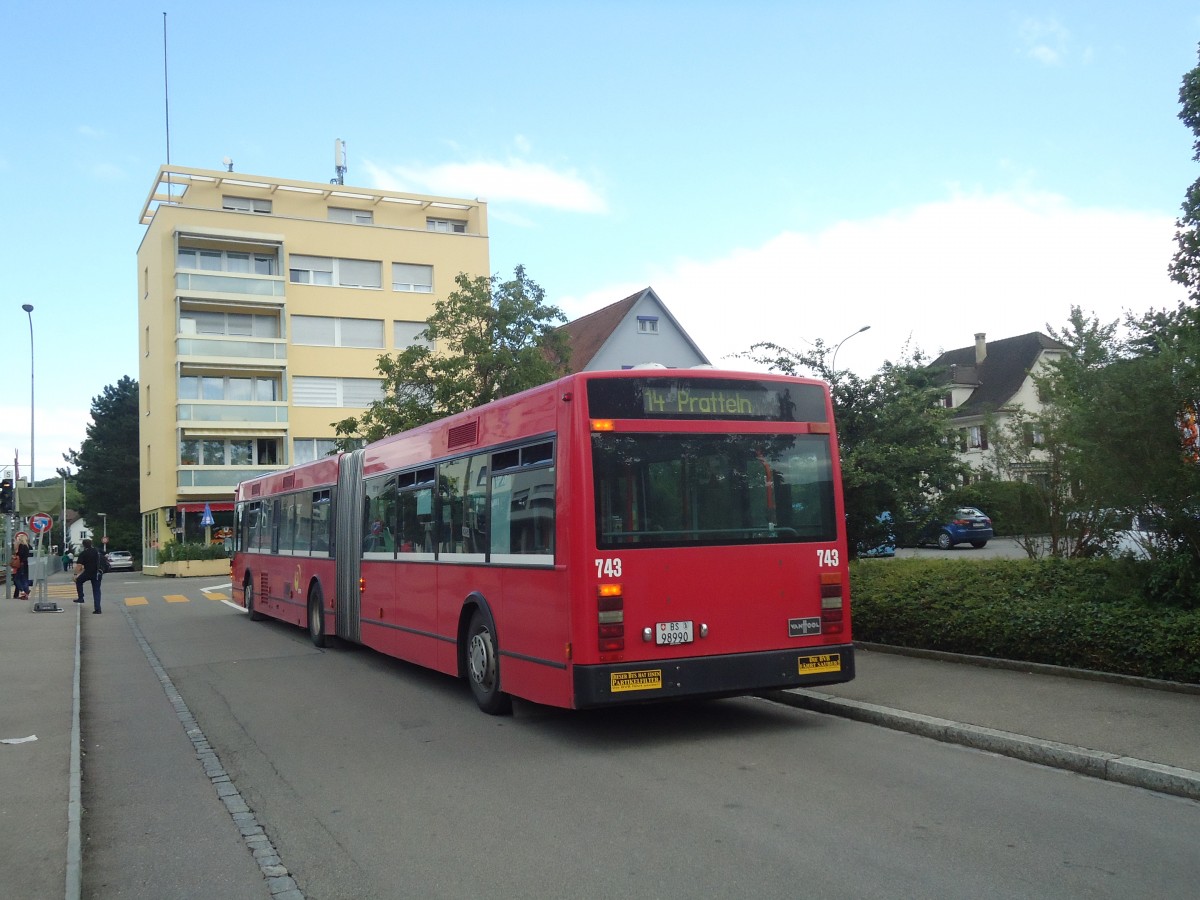 (140'473) - BVB Basel - Nr. 743/BS 98'990 - Van Hool (ex Bernmobil, Bern Nr. 241) am 11. Juli 2012 in Pratteln, Bahnhofstrasse