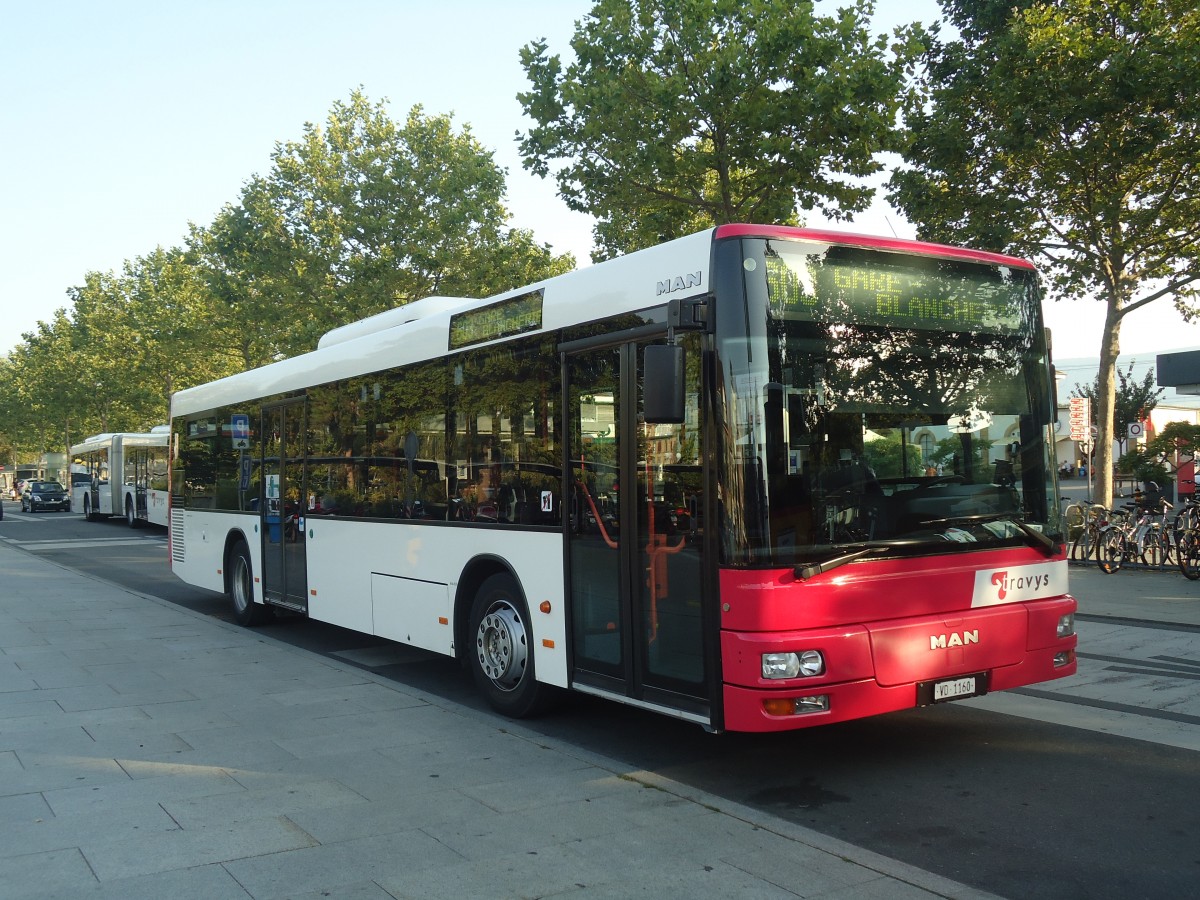 (140'954) - TRAVYS Yverdon - VD 1160 - MAN am 27. Juli 2012 beim Bahnhof Yverdon