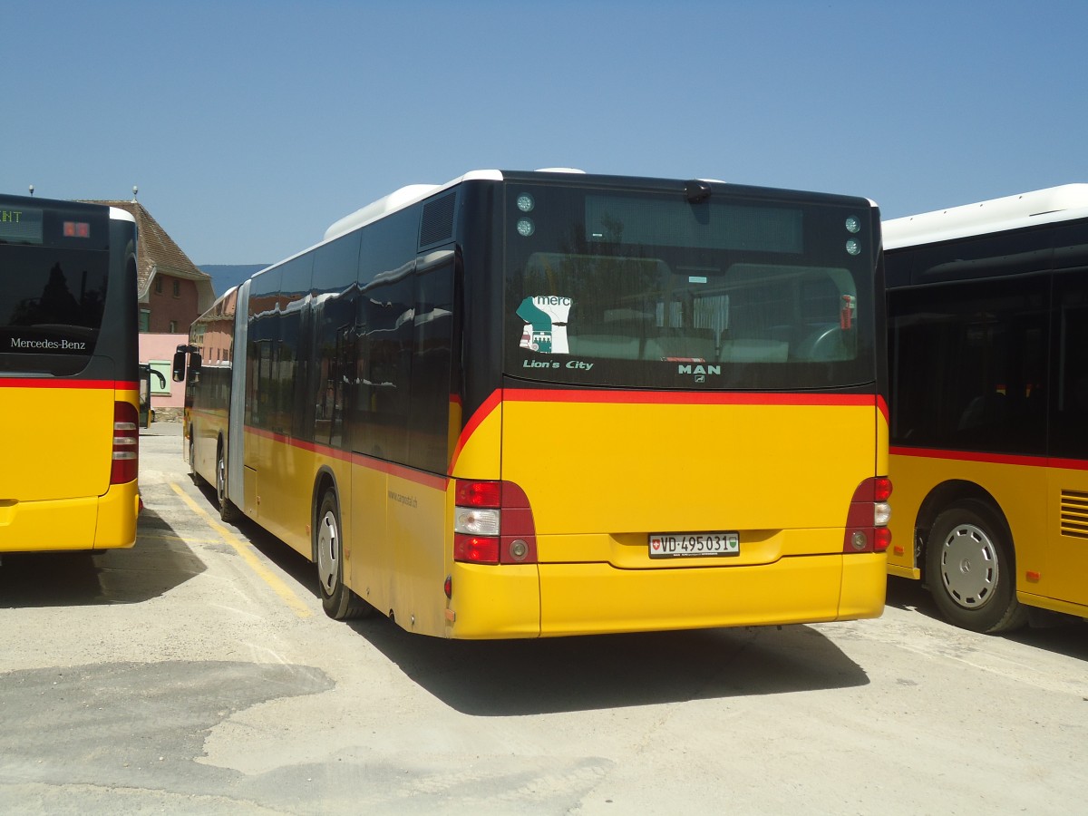 (141'350) - CarPostal Ouest - VD 495'031 - MAN am 19. August 2012 in Yverdon, Garage