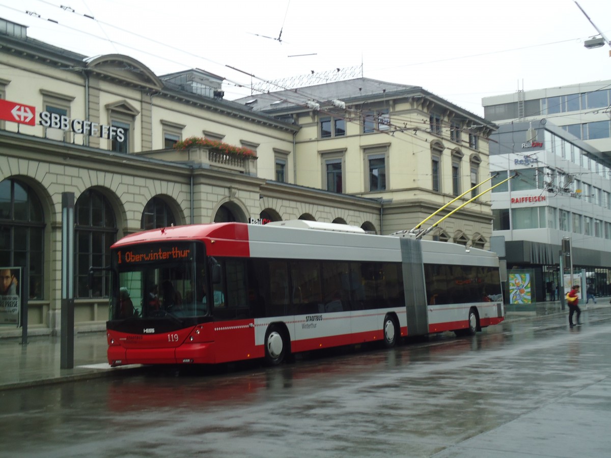 (141'524) - SW Winterthur - Nr. 119 - Hess/Hess Gelenktrolleybus am 12. September 2012 beim Hauptbahnhof Winterthur