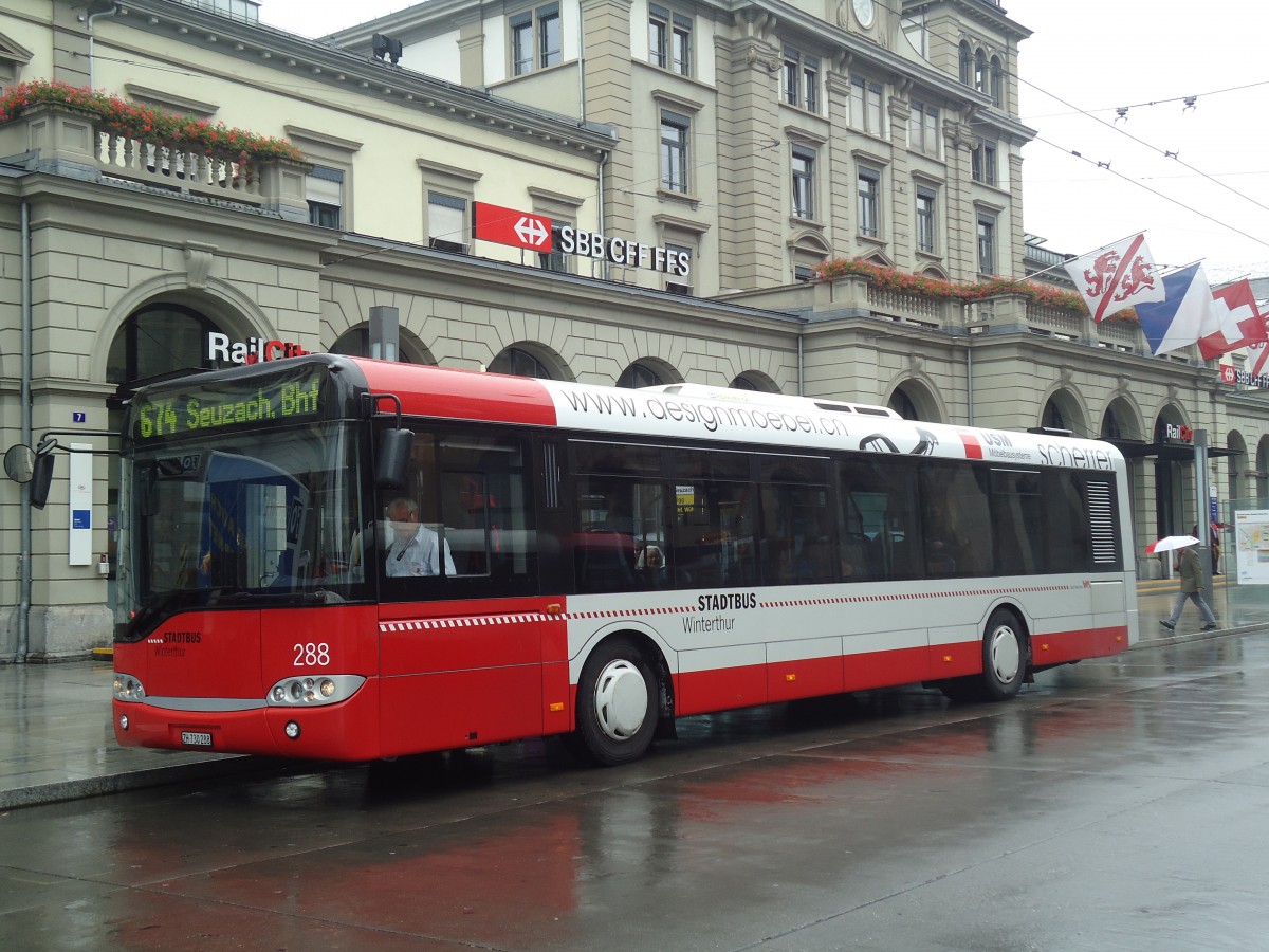 (141'525) - SW Winterthur - Nr. 288/ZH 730'288 - Solaris am 12. September 2012 beim Hauptbahnhof Winterthur