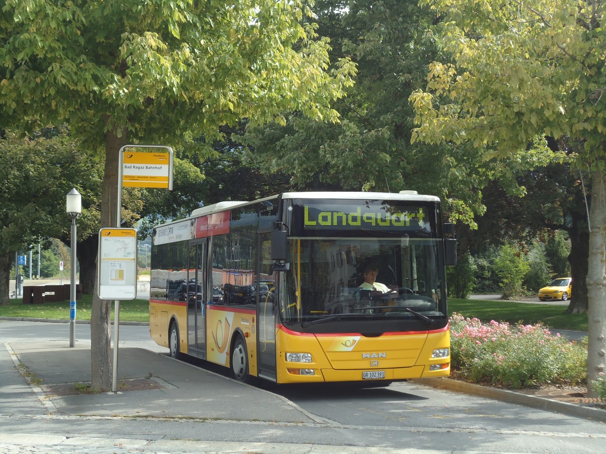 (141'779) - Gessinger, Bad Ragaz - GR 102'391 - MAN/Gppel am 15. September 2012 beim Bahnhof Bad Ragaz