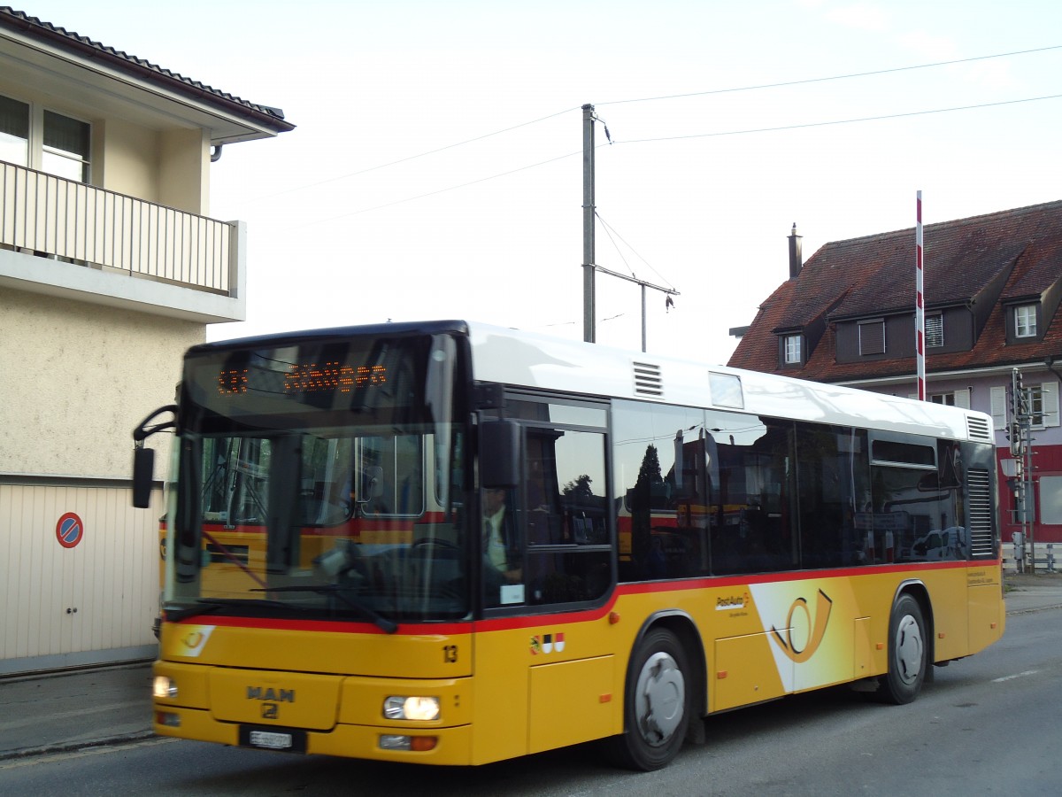 (142'000) - Klopfstein, Laupten - Nr. 13/BE 668'920 - MAN/Gppel (ex Lengacher, Mnsingen Nr. 7; ex AFA Adelboden Nr. 55; ex Matt, FL-Mauren Nr. 66) am 21. Oktober 2012 in Flamatt, Bernstrasse