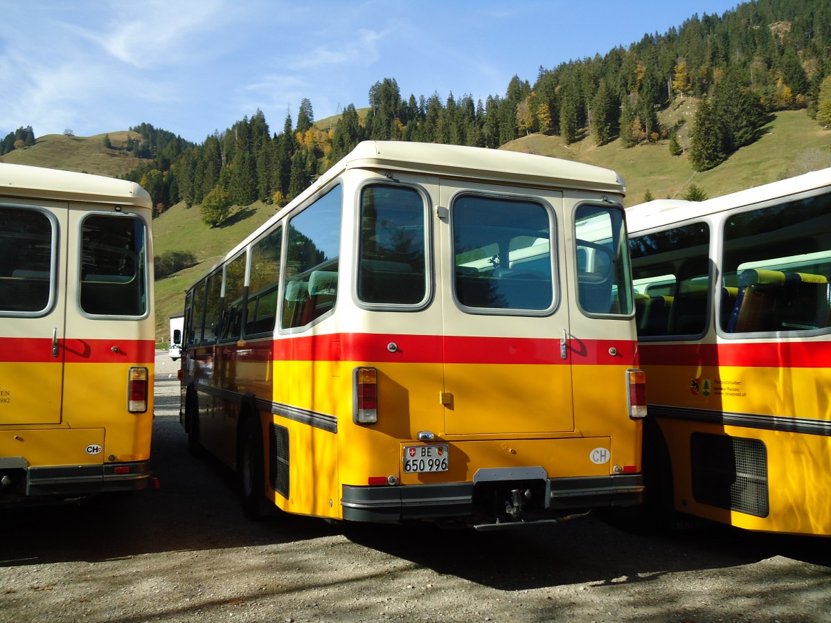 (142'033) - Kammermann, Spiez - BE 650'996 - Saurer/Hess (ex Flury, Balm; ex P 24'233) am 21. Oktober 2012 in Schwarzsee, Schwyberg