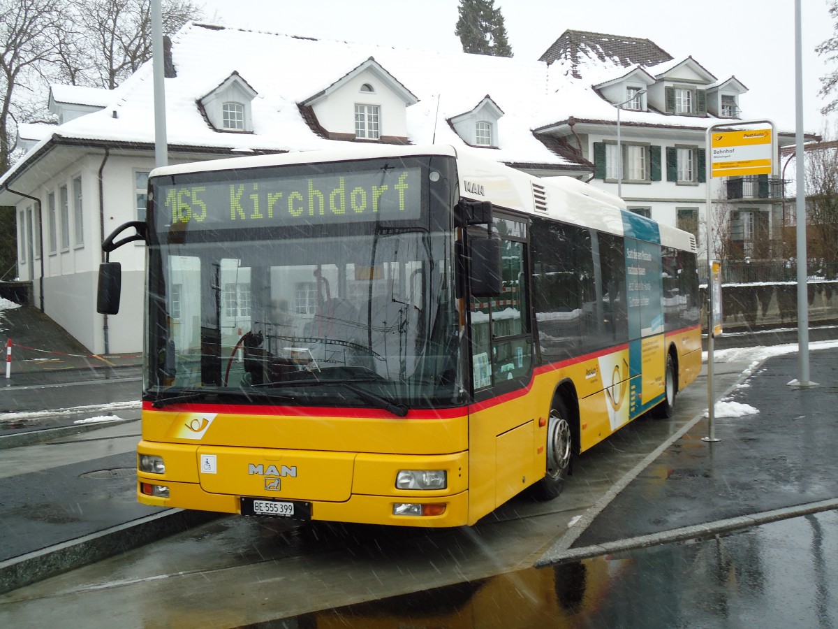 (142'441) - Lengacher, Mnsingen - Nr. 1/BE 555'399 - MAN am 10. Dezember 2012 beim Bahnhof Mnsingen