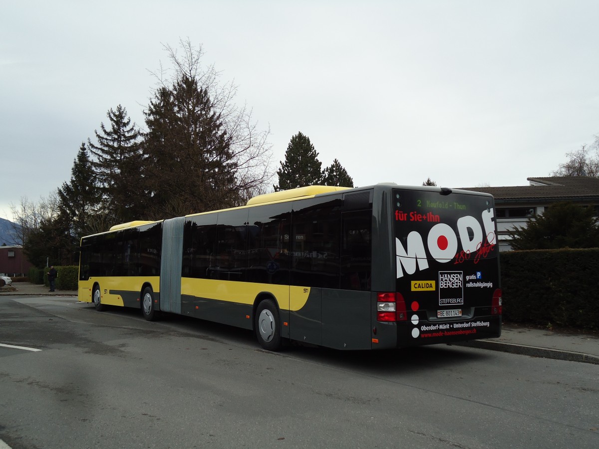 (142'699) - STI Thun - Nr. 143/BE 801'143 - MAN am 28. Dezember 2012 in Thun, Schorenfriedhof