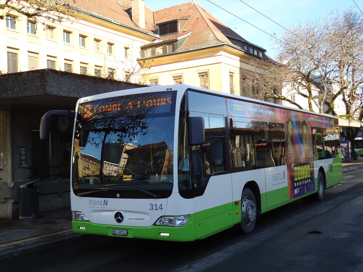 (142'769) - transN, La Chaux-de-Fonds - Nr. 314/NE 48'214 - Mercedes (ex TRN La Chaux-de-Fonds Nr. 314) am 29. Dezember 2012 beim Bahnhof La Chaux-de-Fonds