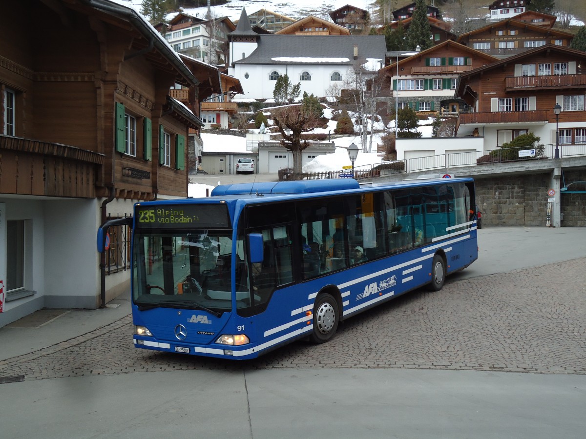 (142'880) - AFA Adelboden - Nr. 91/BE 25'802 - Mercedes (ex Nr. 2) am 1. Januar 2013 beim Autobahnhof Adelboden