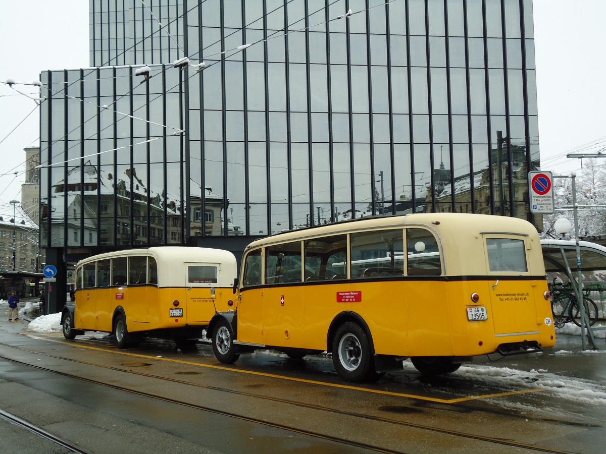 (143'643) - Baumgartner, Horn - Nr. 1/SG 73'505 - Berna/Hess (ex Chiesa, Minusio) am 20. April 2013 beim Bahnhof St. Gallen