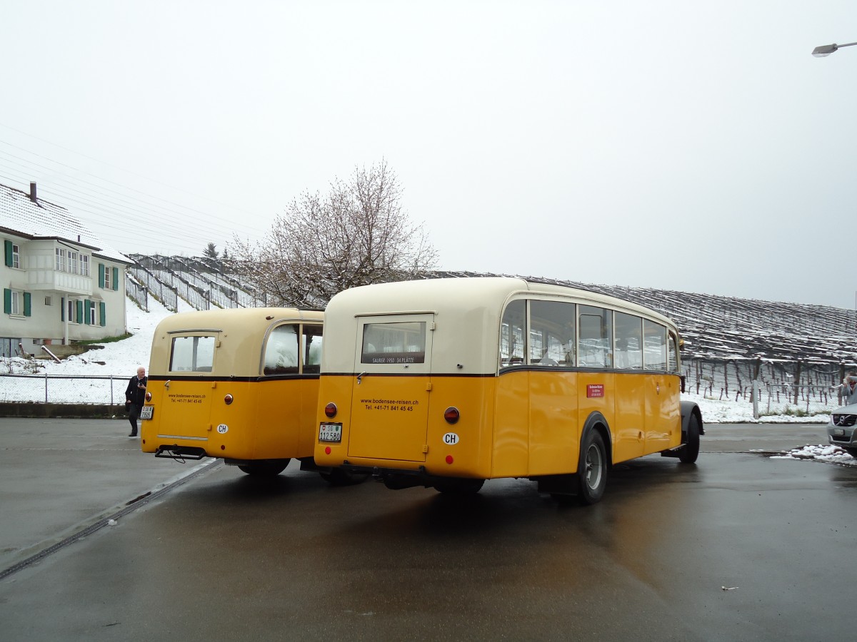 (143'695) - Baumgartner, Horn - Nr. 4/SG 112'580 - Saurer/Saurer (ex Nr. 2; ex Mckli, Basadingen; ex Diverse Besitzer; ex OAK Wangen a.A. Nr. 10; ex P 23'082; ex P 2134) am 20. April 2013 in Goldach, Garage Schwizer