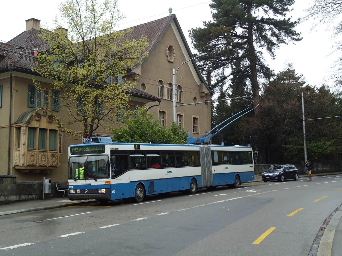 (143'735) - VBZ Zrich - Nr. 140 - Mercedes Gelenktrolleybus am 21. April 2013 in Zrich, Botanischer Garten