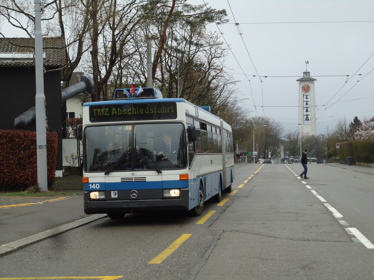 (143'748) - VBZ Zrich - Nr. 140 - Mercedes Gelenktrolleybus am 21. April 2013 in Zrich, Berghaldenstrasse