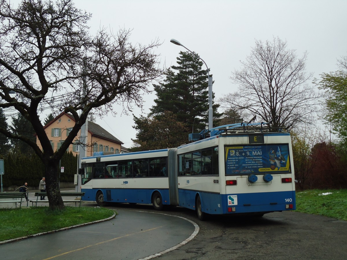 (143'754) - VBZ Zrich - Nr. 140 - Mercedes Gelenktrolleybus am 21. April 2013 in Zrich, Berghaldenstrasse