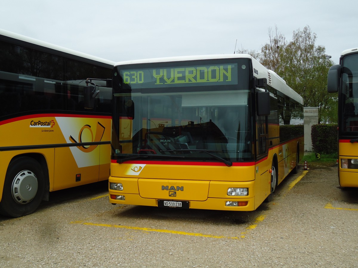 (143'868) - CarPostal Ouest - VD 510'238 - MAN (ex P 25'144) am 27. April 2013 in Yverdon, Garage