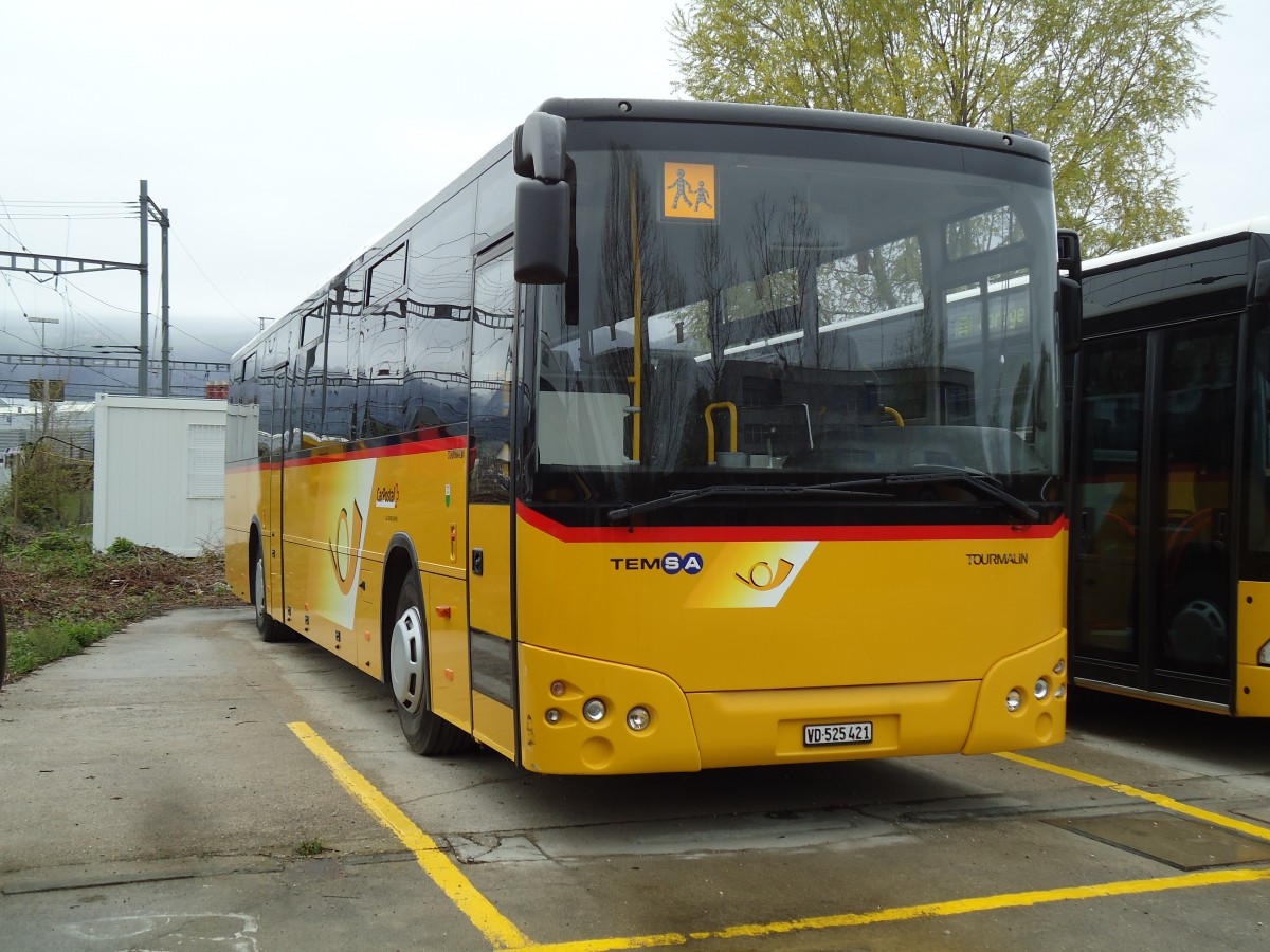 (143'883) - CarPostal Ouest - VD 525'421 - Temsa am 27. April 2013 in Yverdon, Garage