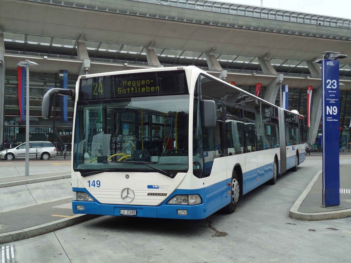 (145'662) - VBL Luzern - Nr. 149/LU 15'088 - Mercedes (ex Heggli, Kriens Nr. 711) am 8. Juli 2013 beim Bahnhof Luzern