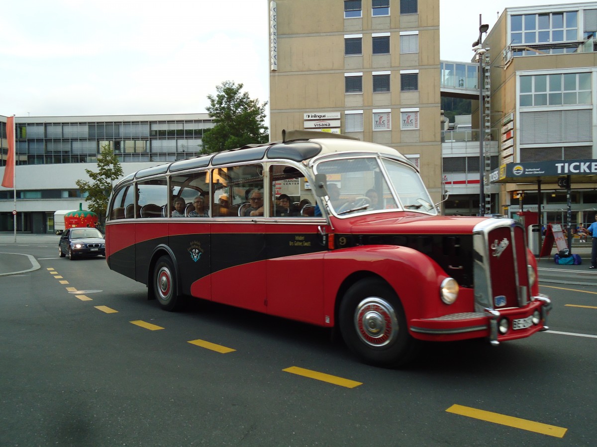 (145'994) - Gafner, Gwatt - Nr. 9/BE 26'724 - Saurer/R&J (ex ASKA Aeschi Nr. 9) am 21. Juli 2013 beim Bahnhof Thun